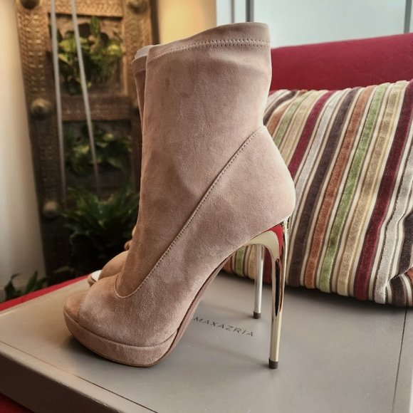BCBG STRETCH SUEDE OPEN TOE STILETTOS - Picture 1 of 9